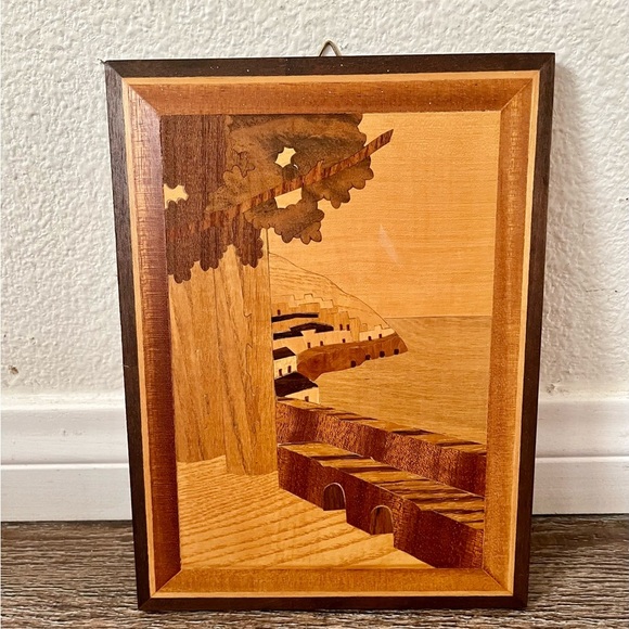 Vintage inlaid wood Marquety picture Italian Art 6/8 inch
